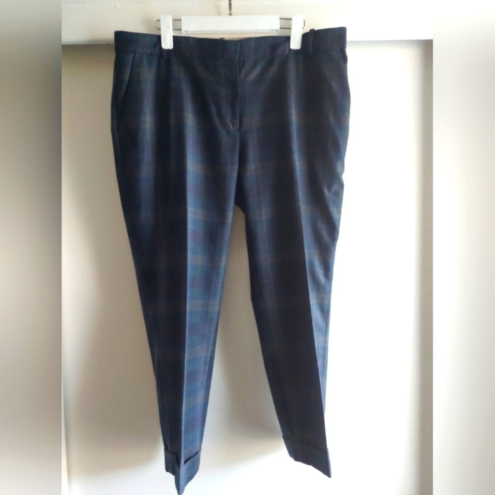 Jigsaw Wool Pant Navy Plaid Cuffed UK 16 US 12 Preppy Nwot